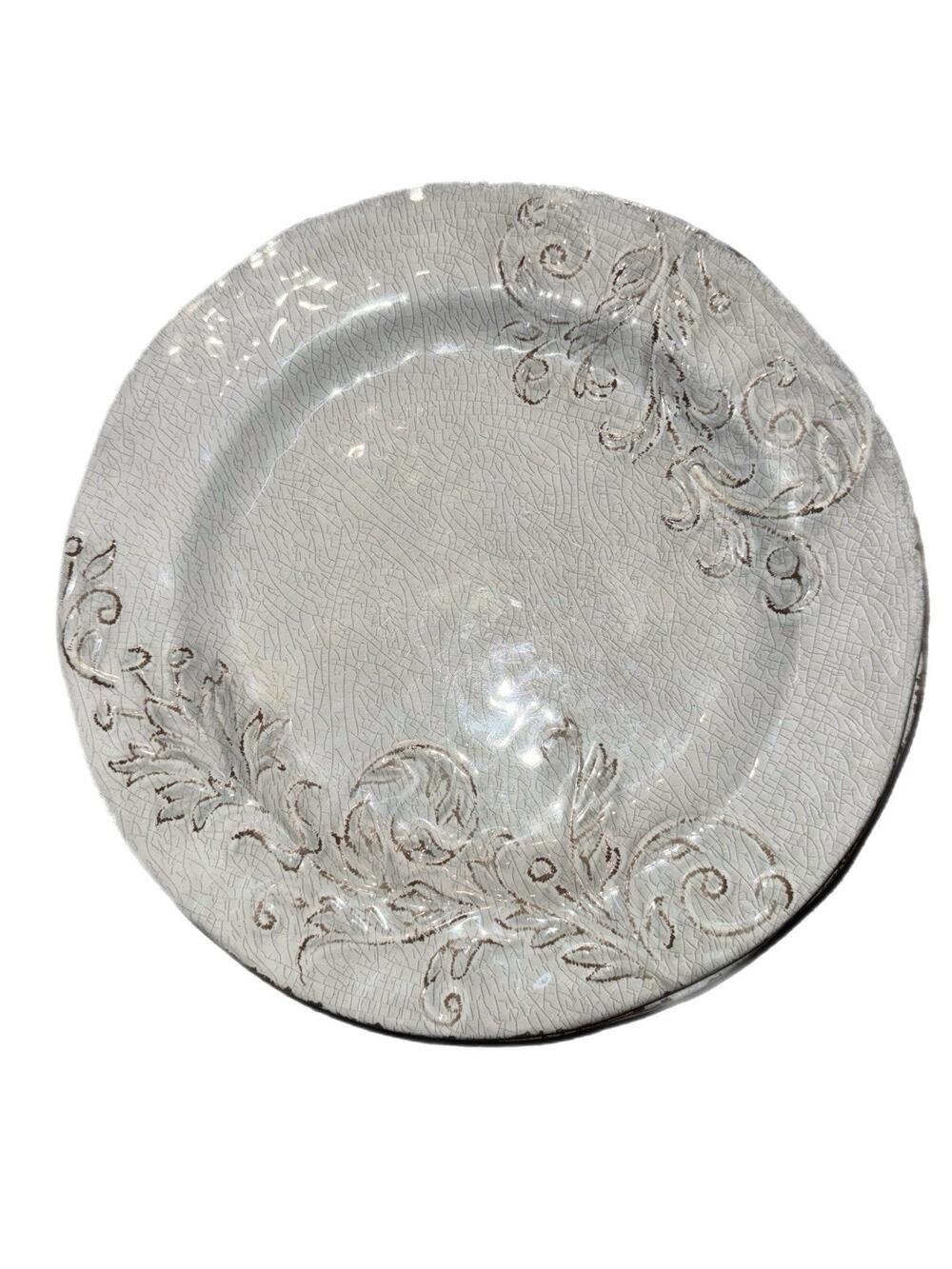 Cynthia Rowley Aphorism Gray Crackle 11" Melamine Dinner Plates Set 4 Gray
